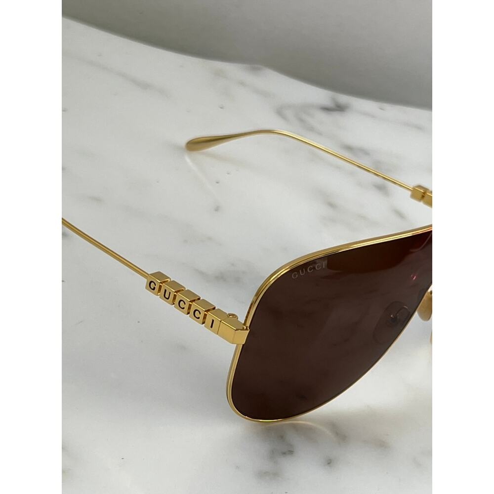 NEW Gucci GG1436S Gold Metal Shield Brown Sunglasses $640 - Picture 5 of 8